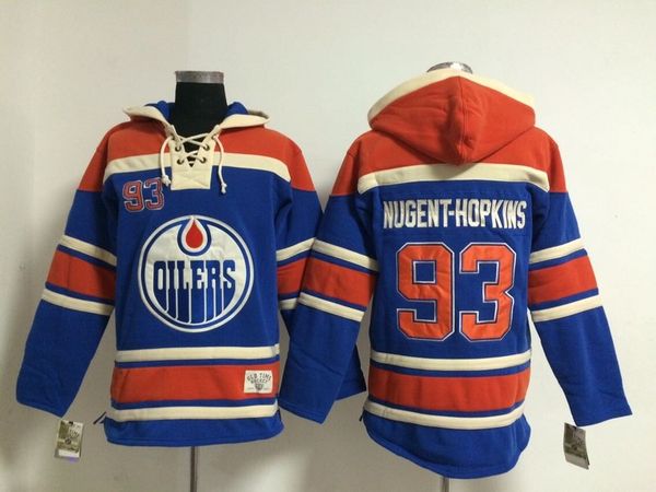 

edmonton oilers old time hockey jerseys #93 ryan nugent-hopkins blue orange hoodie pullover sports sweatshirts winter jacket, Black;red