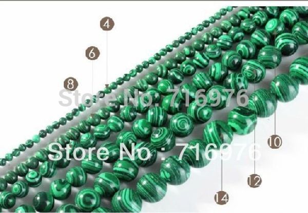 

wholesale-wholesale 4.6.8.10.12.14mm natural green malachite round beads 15.5" pick size f00088, Silver