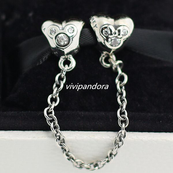 HEART OF MICKEY SAFETY CHAIN AUTHENTIC STERLING SILVER CHARM NEW
