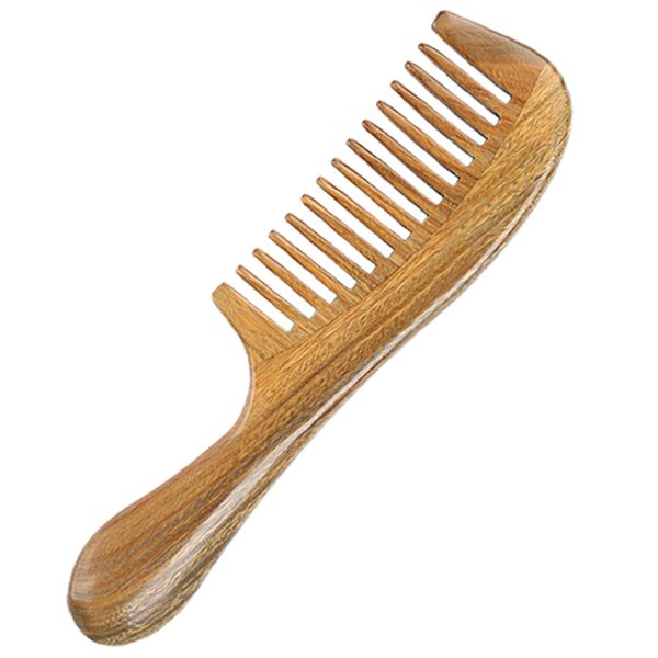

New Wood Hair Comb 10pcs/lot Round Handle Green Sandalwood wide toothed hair care styling grooming detangling curly hair free shipping