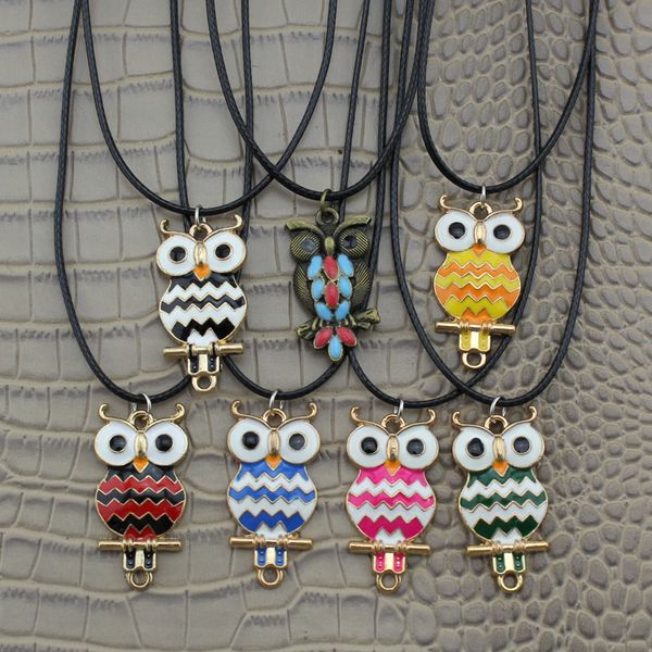 

wholesale- [$5 minimum] 2016 new fashion jewelry gold cute color glaze owl pendant 17" short children necklace owl02, Silver