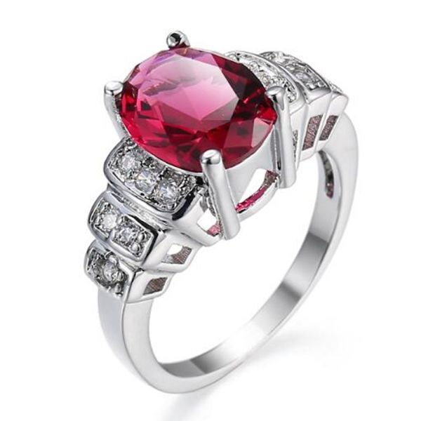 Luckyshine Regalo per la Festa della Mamma NUOVO Retro Ovale Rosso Fuoco Granato Pietra preziosa 925 Anelli in argento sterling Gioielli di fidanzamento per le donne 12 pezzi