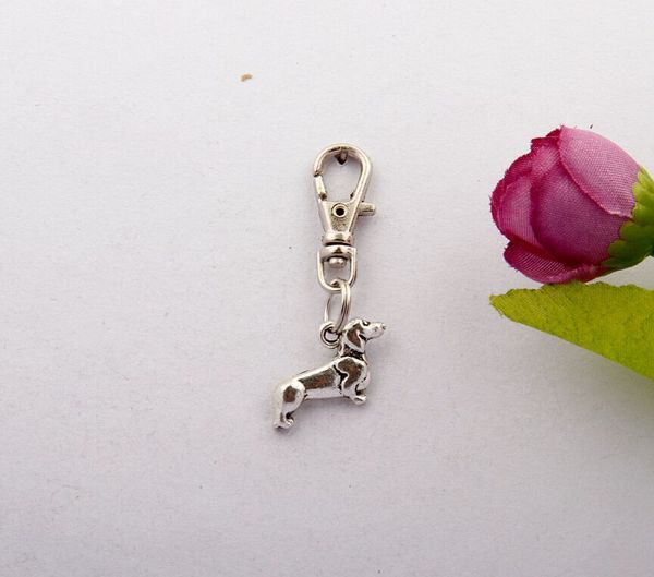 

new style sell 50pcs vintage silver sausage dog charm rotation lobster button keychain gift diy key chain fashion jewelry f703, Slivery;golden