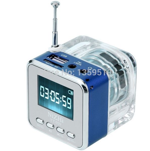 

led crystal mini speaker tt-029 lcd display mp3/4 music player support micro sd/tf usb disk fm radio mix color 30pcs/lot