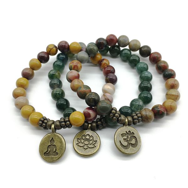 SN1198 Hohe Qualität Herren Naturstein Perlen Armband Energie Heilung Yoga Armband Moos Stein Lotus Buddha Charme Schmuck