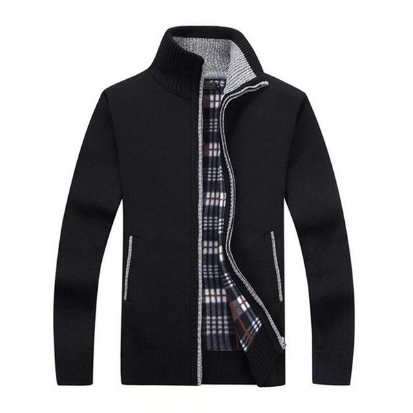 

мужская мода 2018 с длинными рукавами флис zip up кардиган досуг стенд воротник свитер пальто, White;black