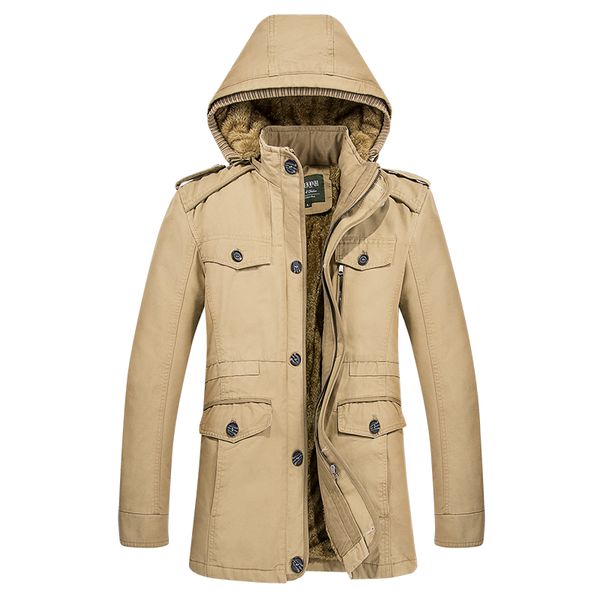 

wholesale- hooded trench coat men cloak long jackets parka cotton thick fleece winter mens overcoat casual male windbreaker -6xl big size, Tan;black