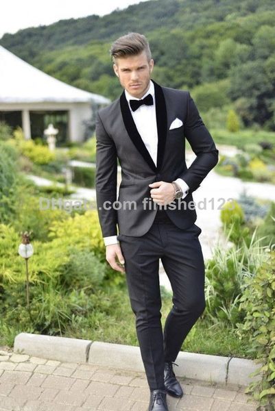 Nuovo arrivo One Button Smoking dello sposo Scialle di velluto Risvolto Groomsmen Best Man Abiti da sposa uomo (giacca + pantaloni + cintura + papillon) G828