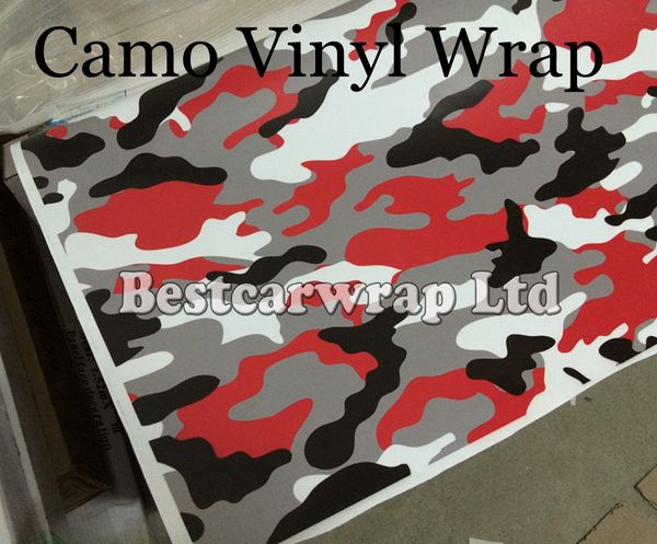 Mat Parlak Kırmızı Kamuflaj Sticker Wrap Ile Hava Yayın Arctic Camo Filmi Araba Wrap Grafik Tasarım Için 1.52x10 m / 20 m / 30 m / Rulo