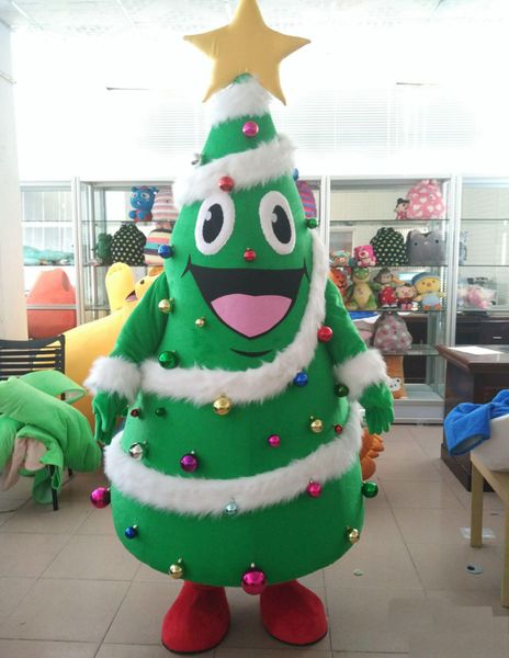 2017 Vendita diretta in fabbrica il costume della mascotte dell'albero di Natale verde felice della testa da indossare per adulti
