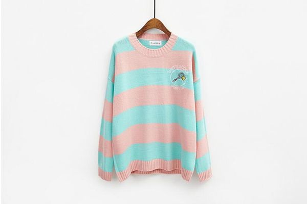 

2018 полосатый осень зима с длинным рукавом свитер женщин, White;black