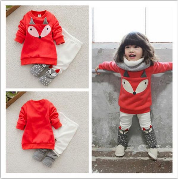 

baby girl winter hoddies set kids cartoon fox coat + pant suit children autumn winter clothing christmas clothes gift ltk 001, White