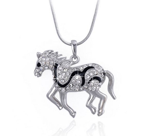 

austrian crystal pendant necklace fashion new crystal horse necklace winter long chain necklaces for women shinning color ing, Silver