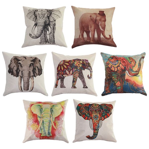 

wholesale-1 pieces colorful elephant square new composite linen blend pillow case throw body pillow bed home textile