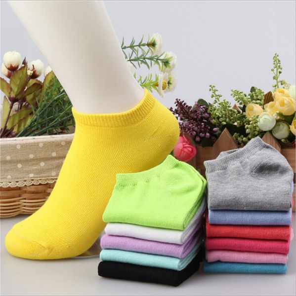 Toptan-Yeni 20 adet = 10 çift / grup Kadınlar Pamuk Çorap Yaz Sevimli Şeker Renkli Tekne Çorap Kadın Ayak Bileği Çorap Katı Renk Ince Çorap Terlik