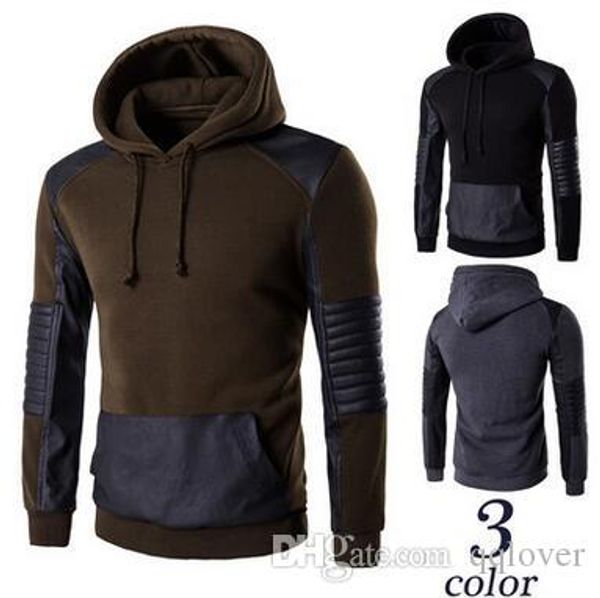 

spring hoodies quality men's fashion casual leather hoodies clothing sportwe winter coat black men's sweatshirts preppy style good