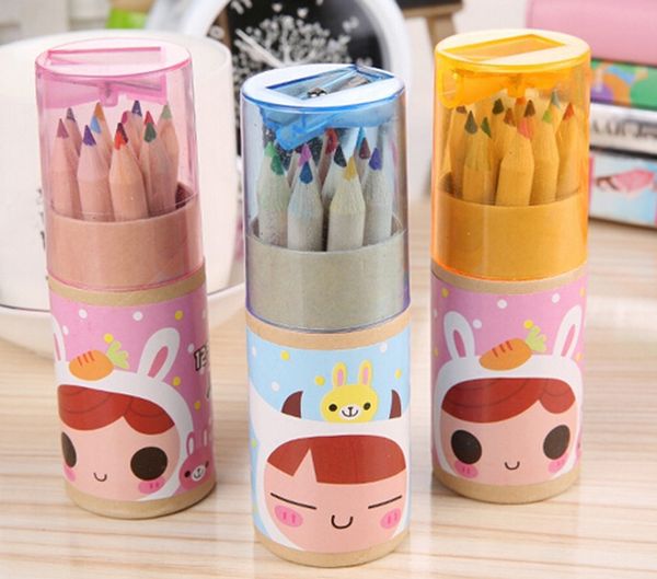 

4 barrels/48pcs colored pencils drawing painting writing sketching w/ sharpener school office supplies papelaria, Black;red