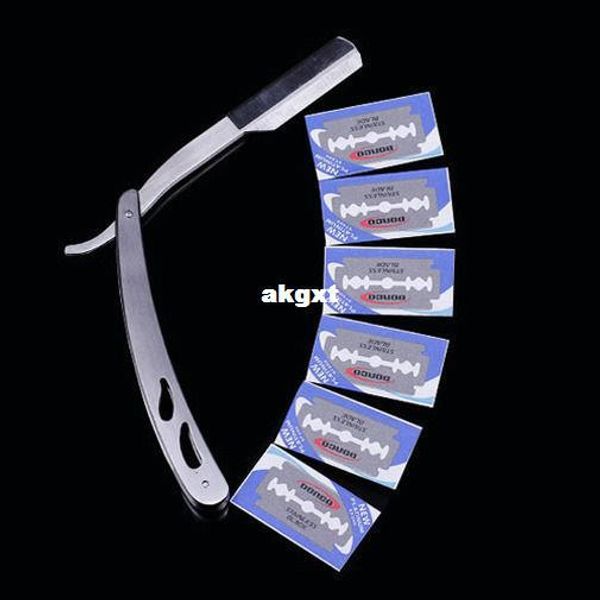 

wholesale -double edge straight barber stainless steel razor folding shaving knife 10 blade#g681