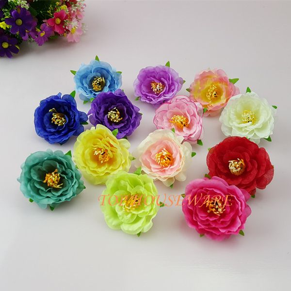

5cm 13c available artificial silk tea rose flower heads for diy decorative garland accessory wedding wall arch party headware