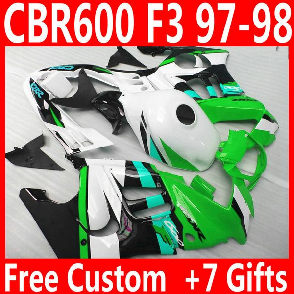 

fairings set for honda cbr600 f3 1997 1998 green black white bodywork cbr 600 97 98 custom fairing kit qy88