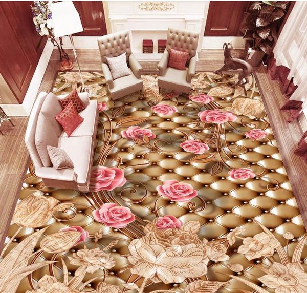 

vinyl flooring bathroom beautiful european retro hand-painted flowers soft bag wall papers home decor