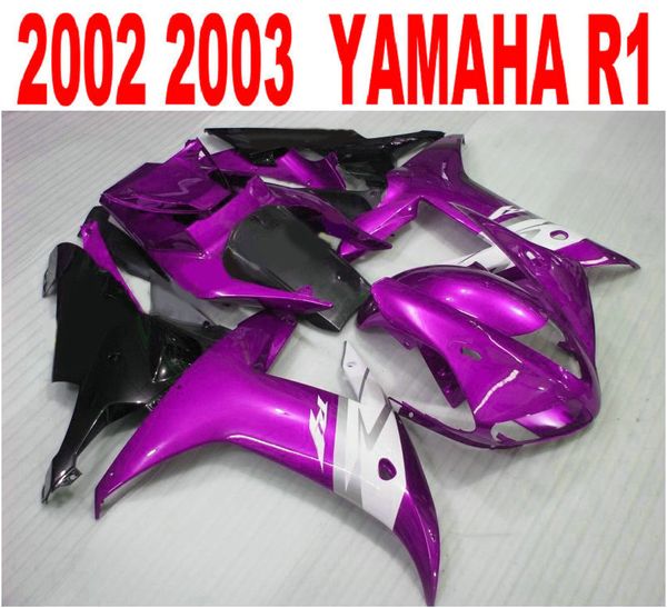 Injection Kostenloser Versand Verkleidungssatz für Yamaha YZF-R1 2002 2003, lila, weiß, schwarz, Motorrad-Verkleidungsset, Yamaha R1 02 03 HS3