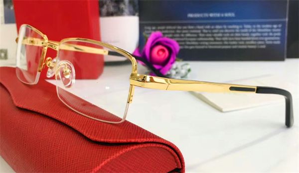 

Be t elling gla e frame 18k half frame gold plated ultra light optical gla e leg for men bu ine tyle with box 8200964