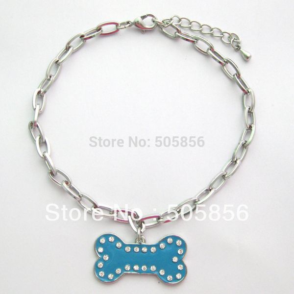 

wholesale-blue/purple dog chains collar necklace with blue bone charm,pet jewelry/s m l
