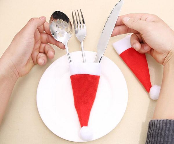 

non-woven fabric red christmas decorate tableware christmas hat sets wine bottle cover family l restaurant used