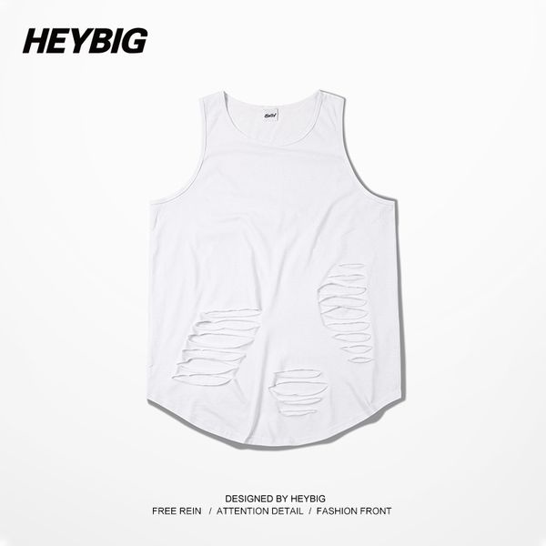 

heybig 2015 new arrival high fashion tank gd men black blvck bboy tank kayne west american casual street holes, White;black