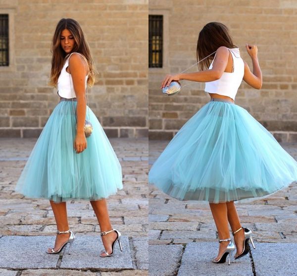 

tutu tulle skirts knee length tiered puffy elastic waist cocktail party dresses princess light sky blue colorful bust skirts cheap, Black