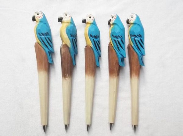 

wood birds animal carving creative ball point pen shape carving wood pens wood handmade sculpture student's gifts ing, Blue;orange