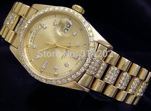 

luxury watch new men automatic mechanical movement 18k gold watch w/diamonds wristwatches men's watch wristwatch, Slivery;brown