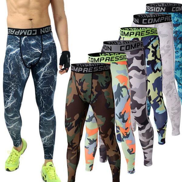 

new arrival camo base layer fitness jogging cycling compression tights long pants for men ing, Black