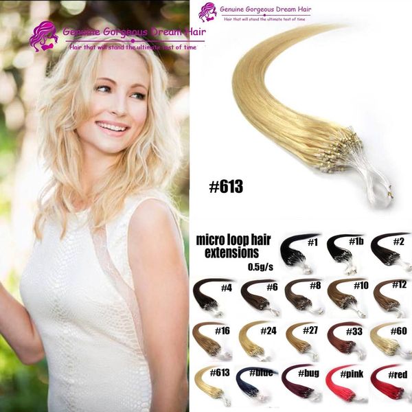 

micro loop hair extensions 16" 18" 20" 22" 24" human hair extention #613 blonde honey 0.5g strands 50g lot virgin h, Black