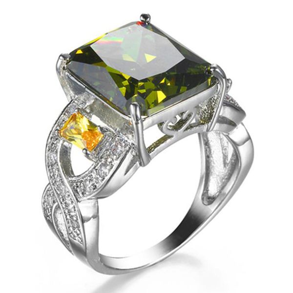 

birthday party dresses for women natural green peridot zircon rings r0330, Golden;silver