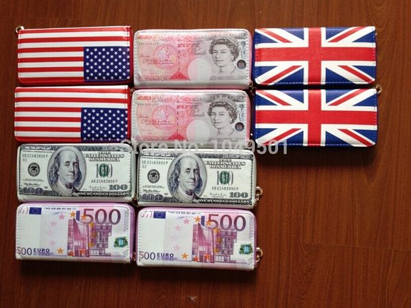 

new creative 500 euro50 pounds100 dollarus national flag bill money pu wallet for man and woman bank card holder purse carteira4196607, Red;black