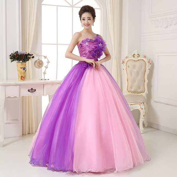 2015 New Ball Gown Vestidos Quinceanera Com Flores De Lantejoulas Beading Lace Up Para 15 Anos Vestido De Debutante Prom Party Vestidos QS100