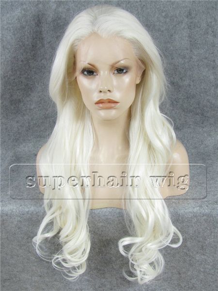 S12 26 Extra Long White Wavy Wig 1001 White Body Wave Japan Fiber