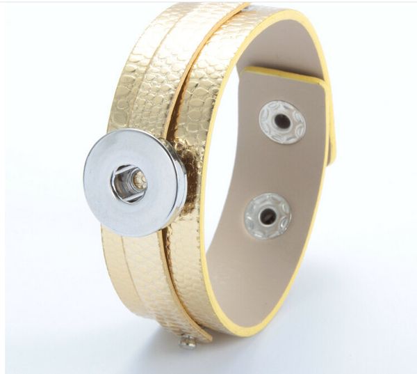 

gold sale awesome 18mm noosa button snap button bracelet bangles copper alloy pu leather bracelet adustable bracelet jewlery accessories, Black
