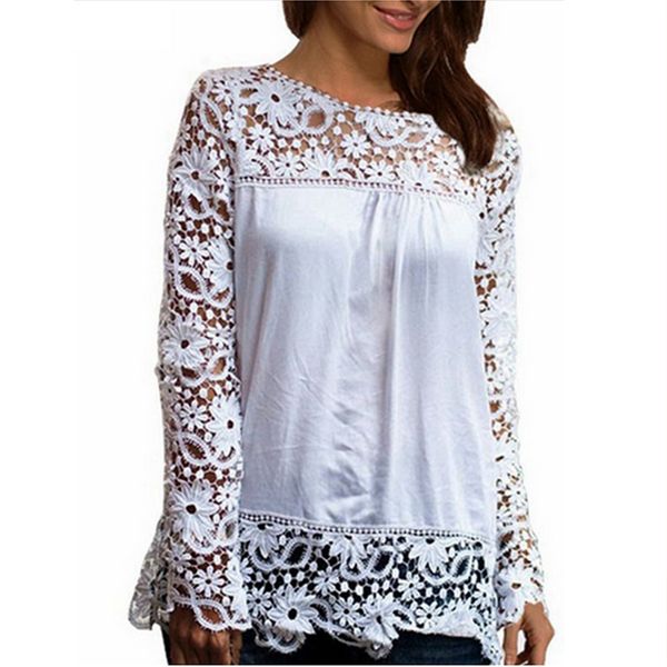 

wholesale- 2017 summer women white lace blouses shirts fashion chiffion blouses hollow out female plus size women's clothing 4xl 5xl 50