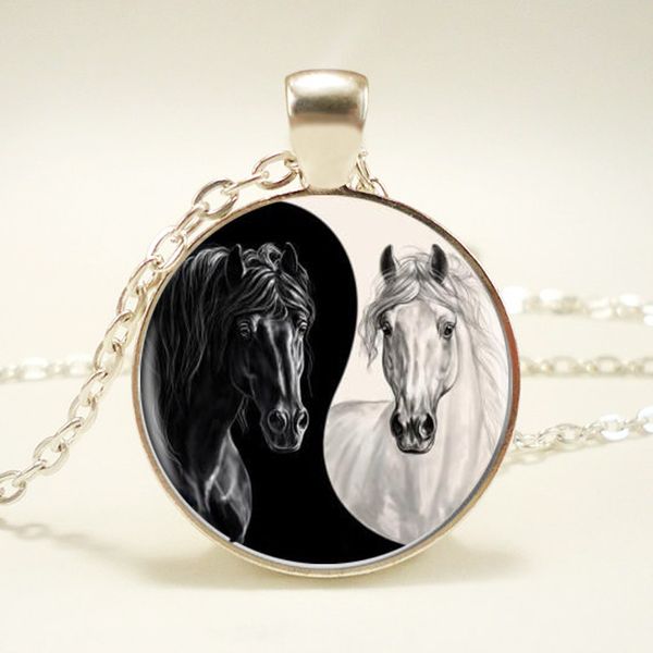 

yin yang horse logo 3styles silver pendant necklace long chian statement handmade necklace for women sweater chain