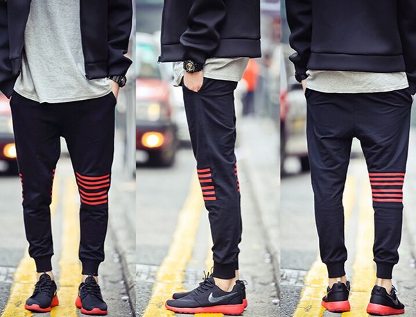 

оптовая продажа-мода мужская красная полоса прохладный черный хип-хоп танец тренировочные брюки 2015 марка pantalones deporte hombre спорт б, Black