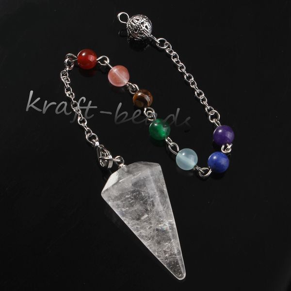 

wholesale- umy silver plated natural rock crystal hexagon pyramid stone pendulum chakra pendant reiki jewelry, Black