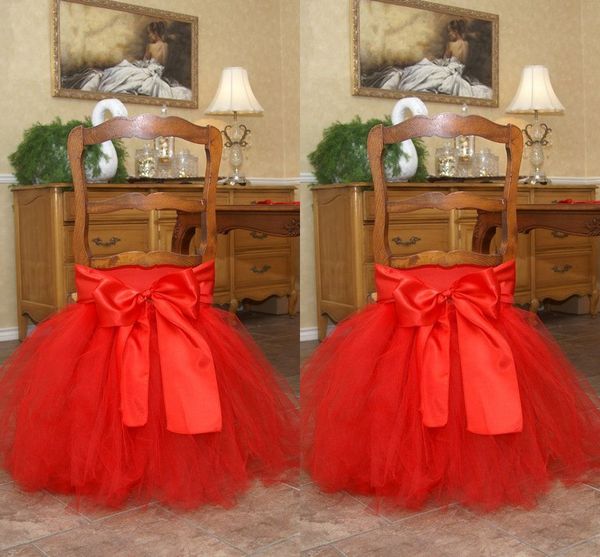 Tutù rosso Telai per sedie in tulle Fiocco in raso Gonna per sedia su ordinazione Incantevoli volant Decorazioni nuziali Fodere per sedie Forniture per feste di compleanno