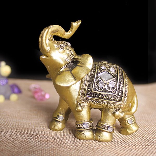 Acheter Golden Elephant Figurines Statue Décoratif Résine Garden Figures Décoration De La Maison Accessoires Lucky Statues
