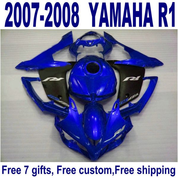 Personalizar peças da motocicleta para Yamaha YZF R1 2007 2008 Matte Black Blue Feeding Kit YZF-R1 07 08 Fairings Set ER89