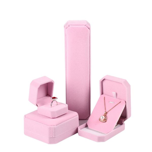 

pink octangle jewelry gift box for wedding propose ring box pendant bracelet necklace velvet boxel anillo de boda caja, Black;white