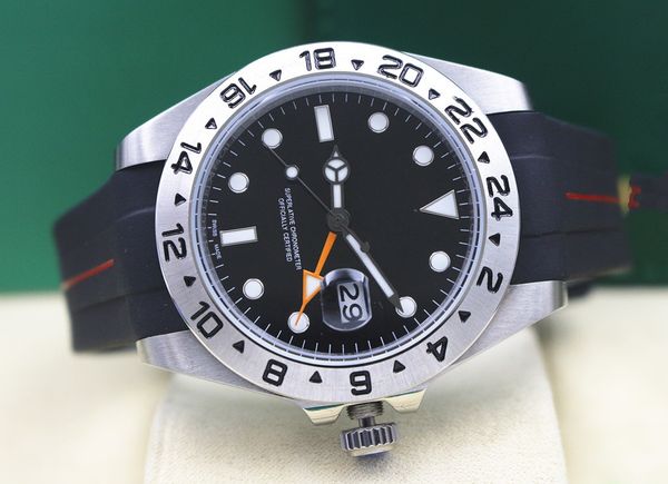 

mens 40mm stainless steel black dial 16570 automatic machinery brand new mens watch gmt men's movement watches rubber band, Slivery;brown