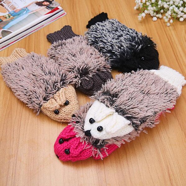 

fashion warm autumn winter thicken gloves women mittens cute lovely cartoon knitted hedgehog glove girls gloves luvas gifts 9 colors choose, Blue;gray